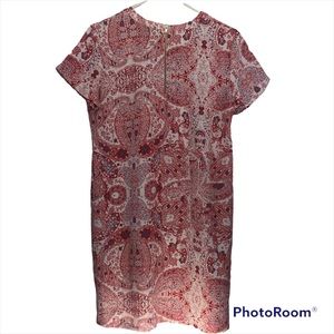 Adrienne Vittadini Red & Blue Paisley Exposed Zipper Shift Dress Summer Vacation